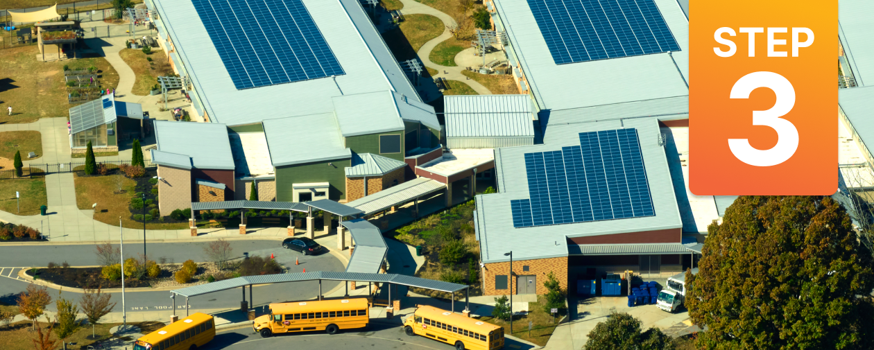 Solar panels on the roof of a school